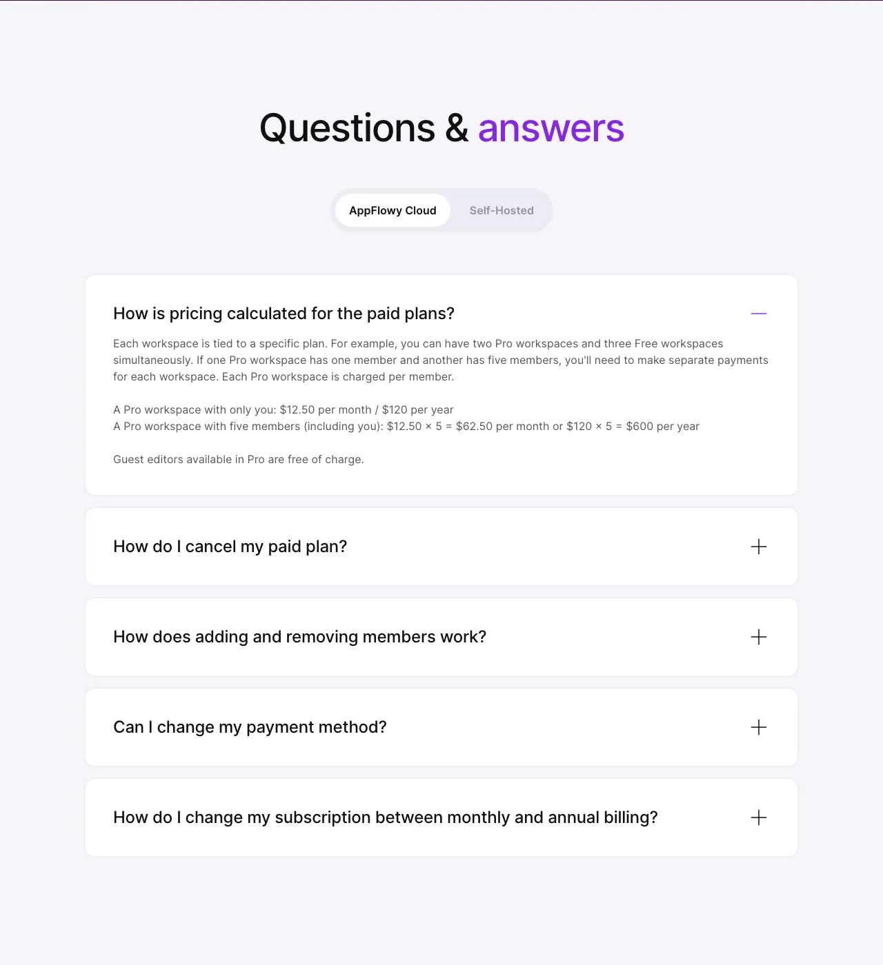 AppFlowy pricing page