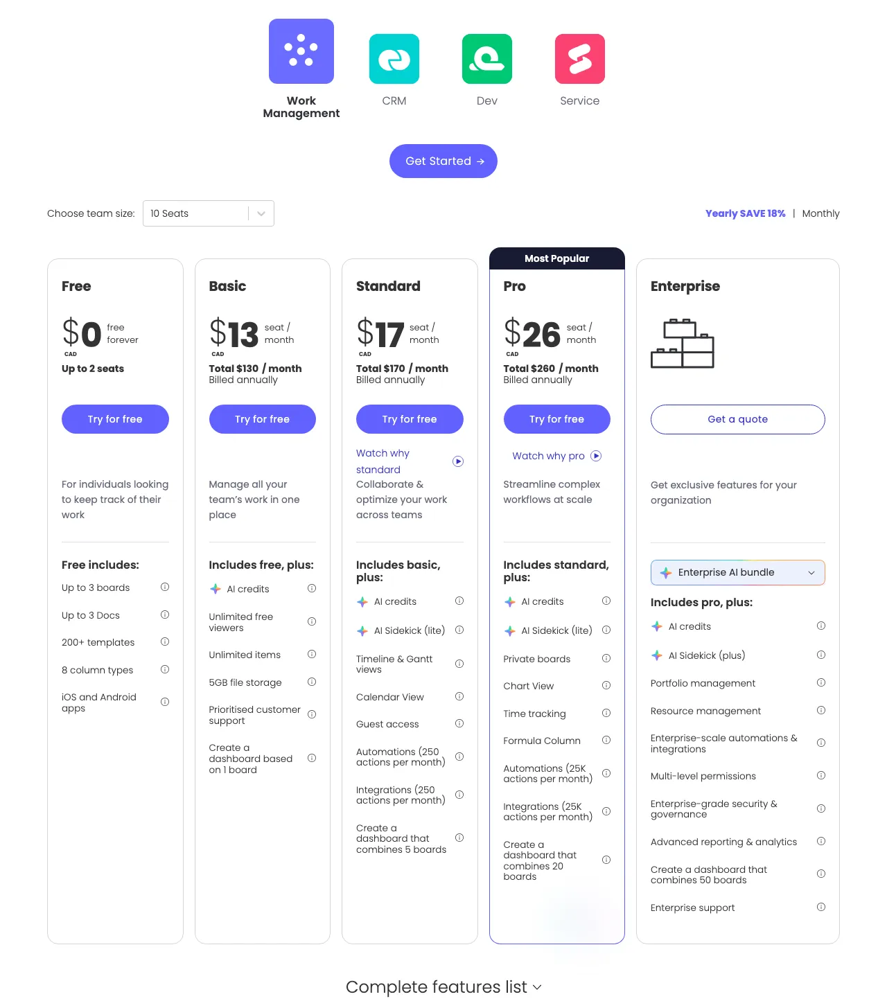 Monday.com pricing page