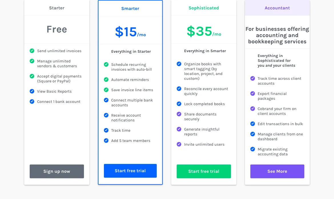 ZipBooks pricing page